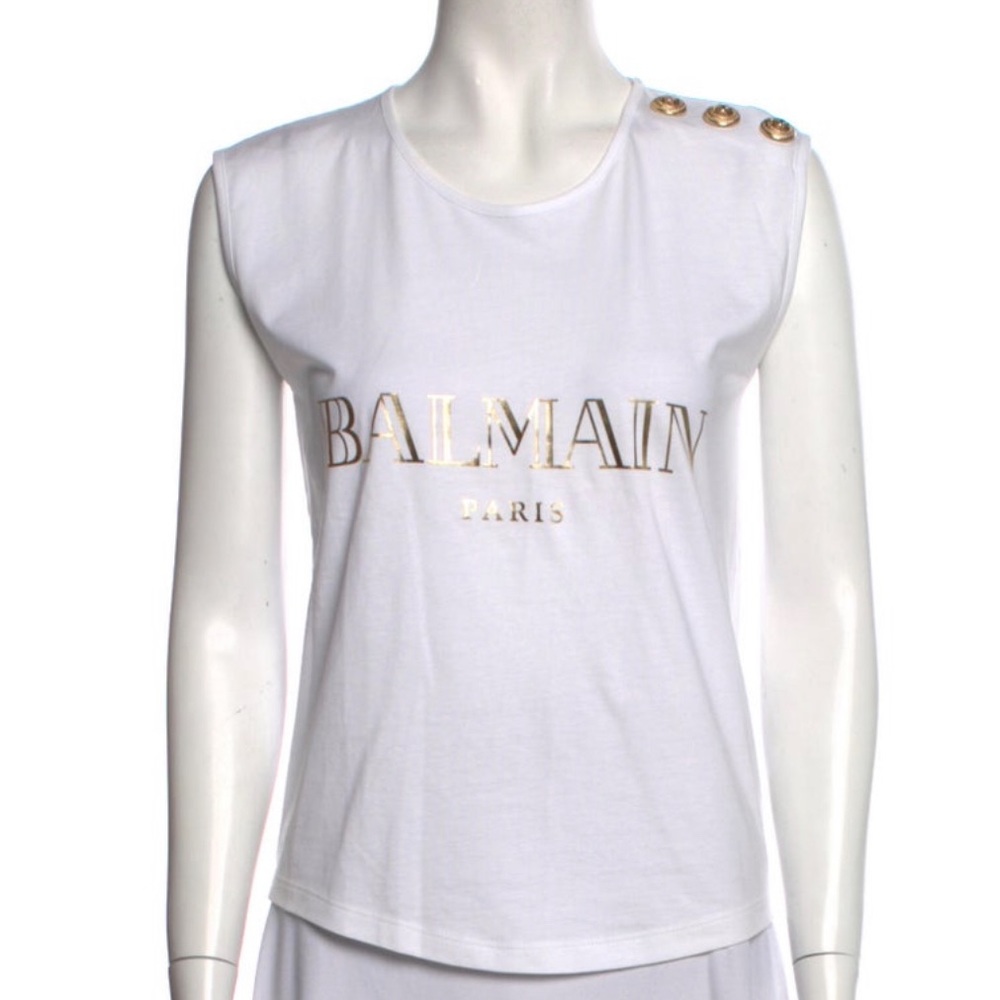 Balmain cotton logo tank with gold button detail size XS FR34